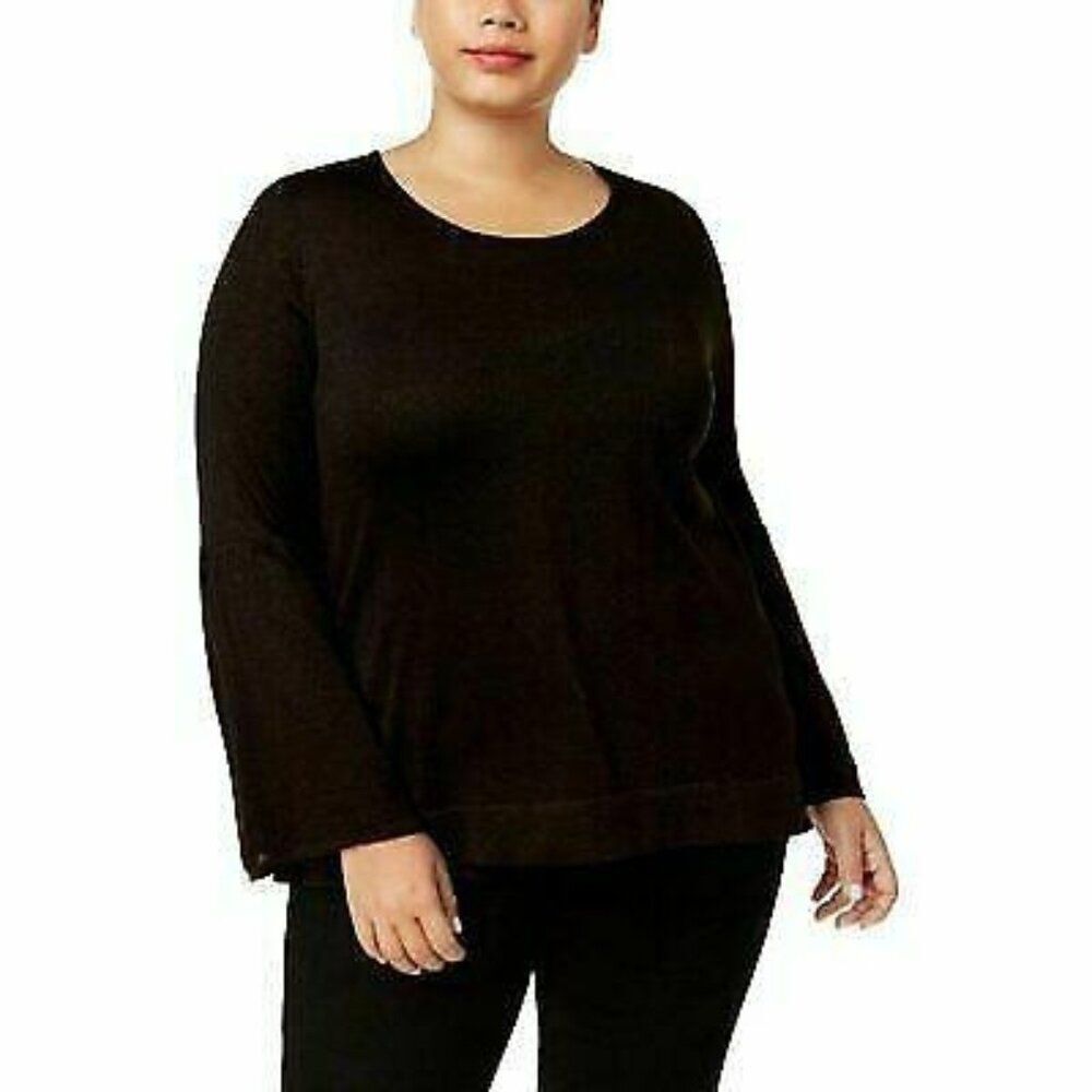 CALVIN KLEIN Black Metallic Sparkle Bell Sleeve Sweater‎ 1X